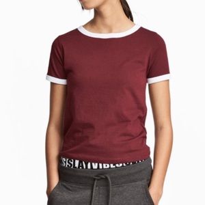 H&M Maroon and White Basic Tee